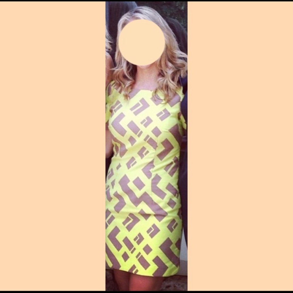Tracy Reese Geometric Neon Yellow / Tan Dress